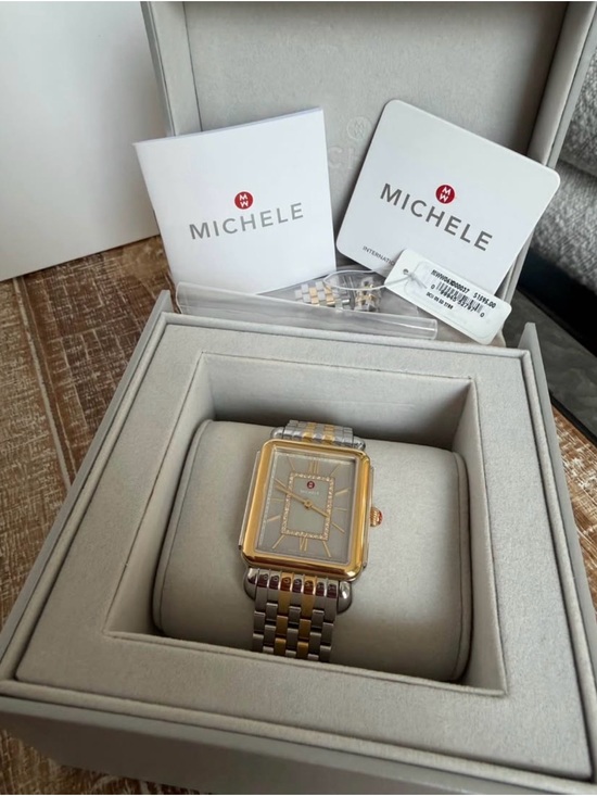 Michele Accessories - Michele Two-Tone Gold and Silver Rectangular Bracelet Watch